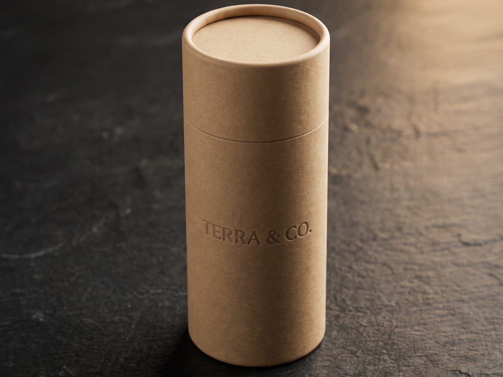 Kraft tube packaging with debossed wordmark, skincare style