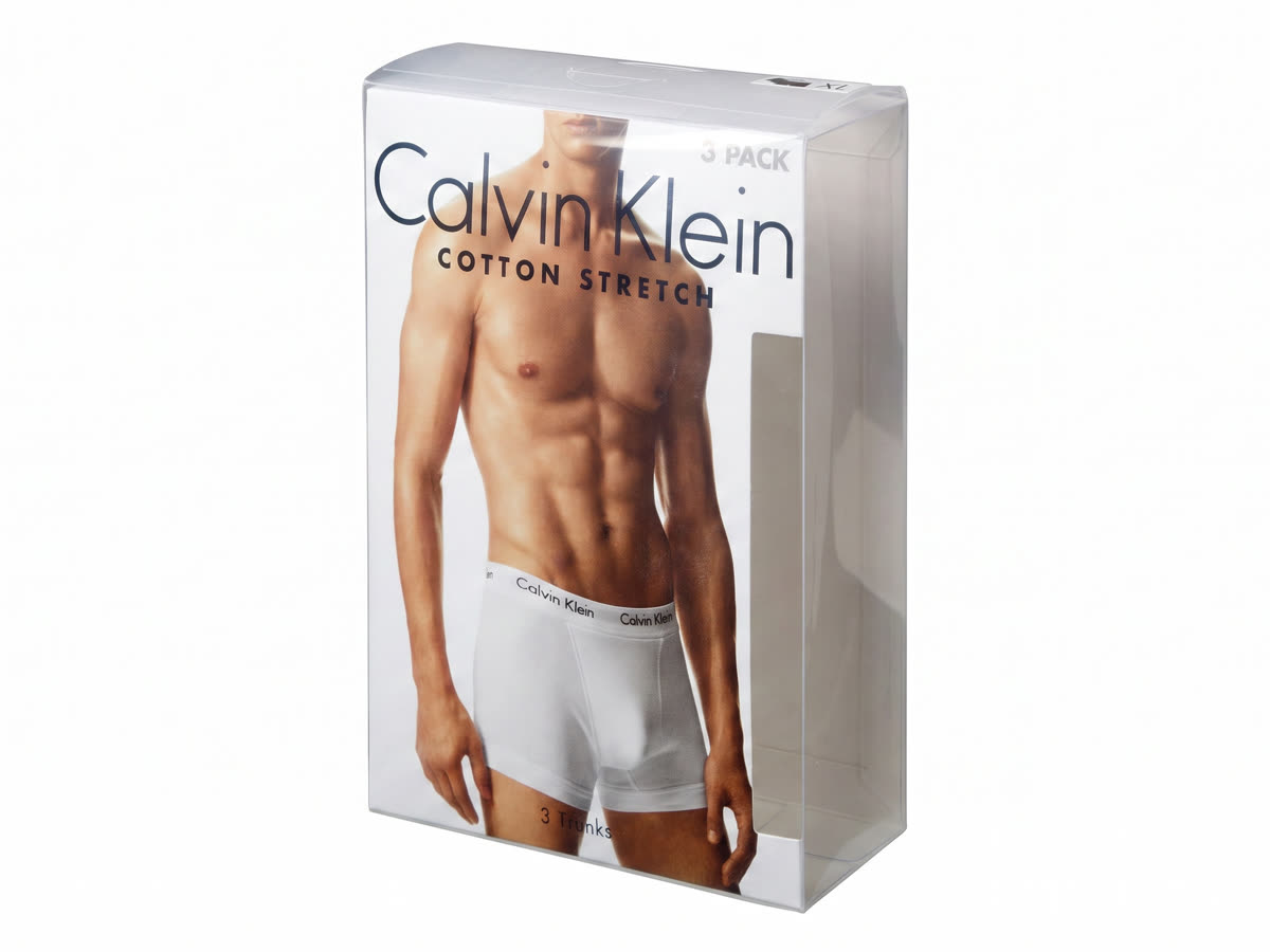 Folding carton for apparel, clear window construction