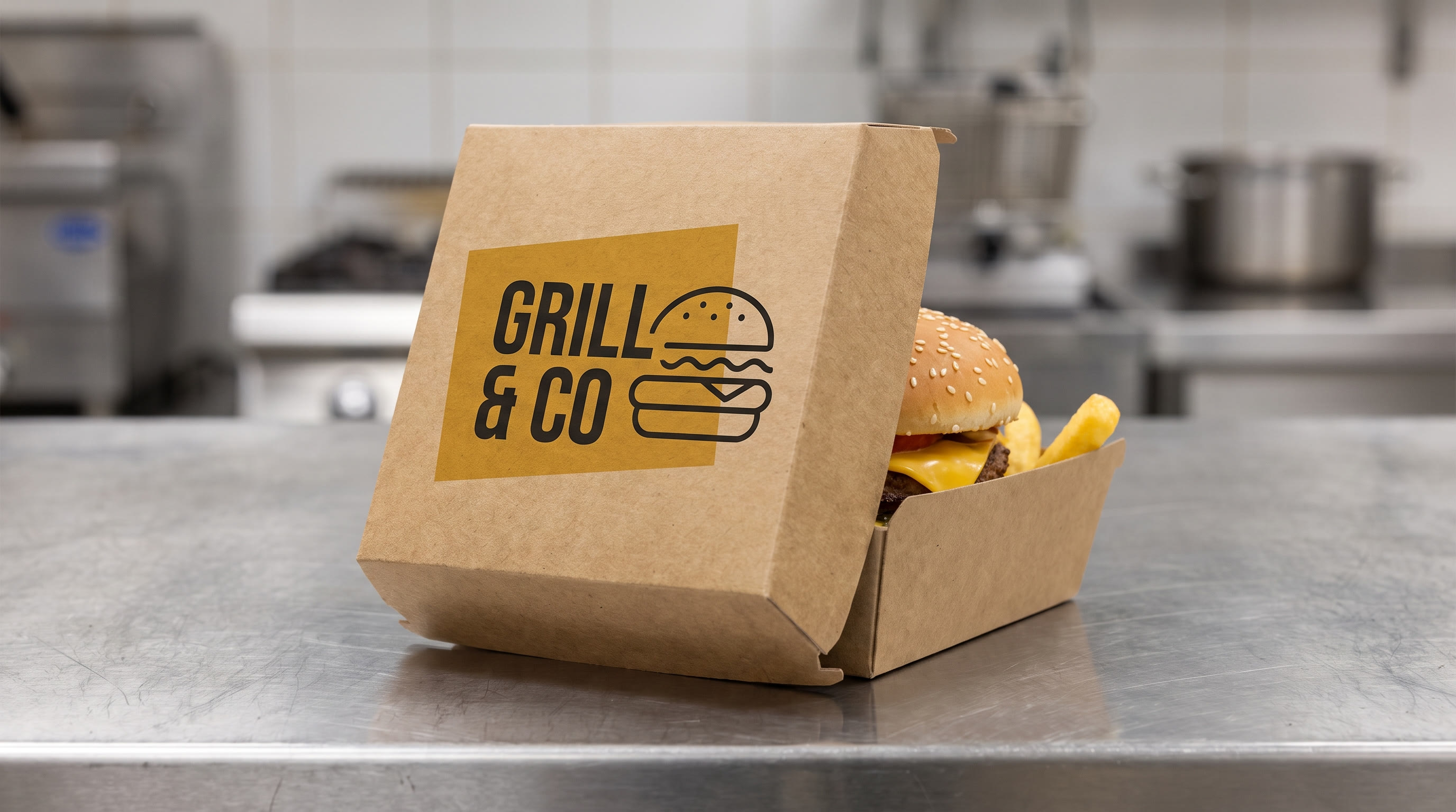 Kraft burger box printed with a branded logo