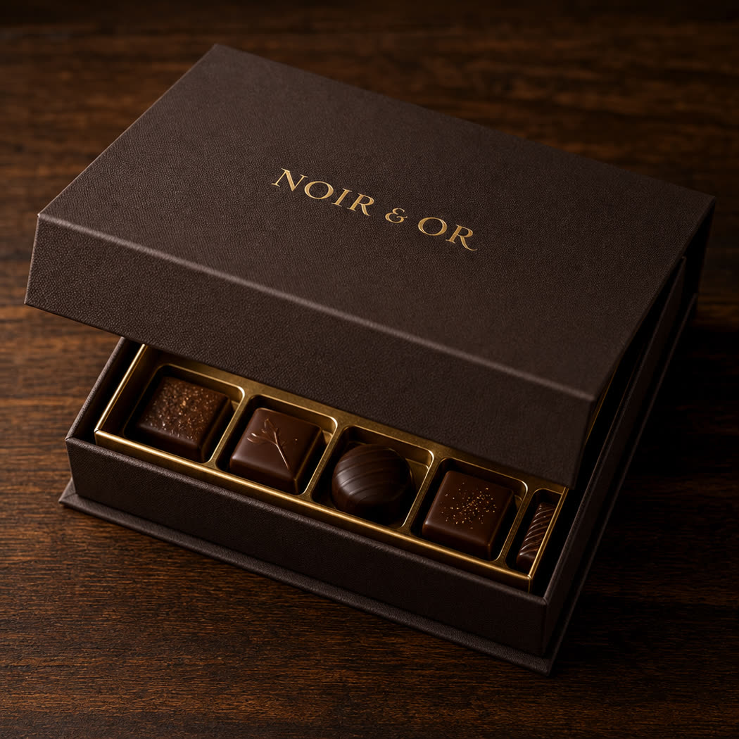 Magnetic-closure rigid chocolate box, dark chocolate-brown