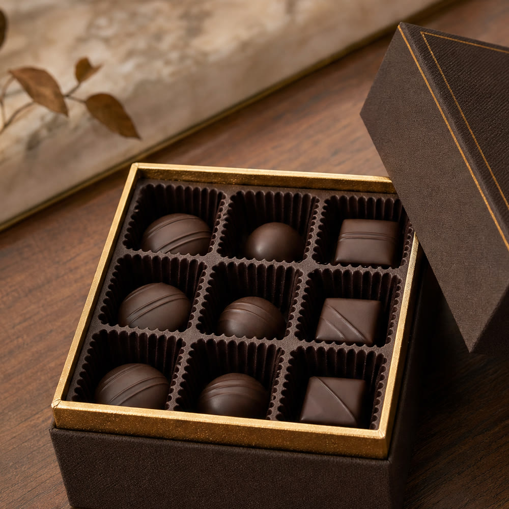 Rigid gift box for chocolates with fluted paper insert