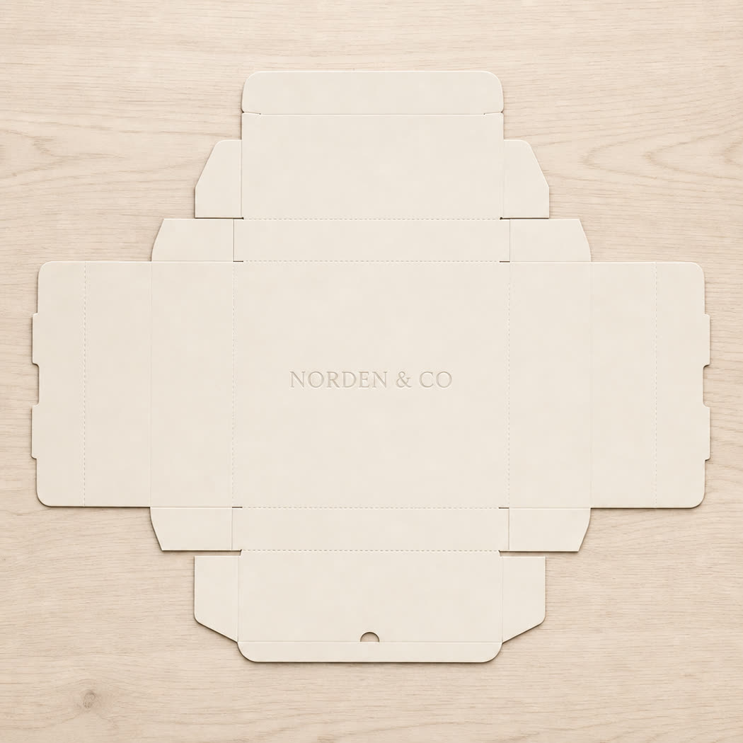 Folding carton for fashion accessories lying flat before assembly