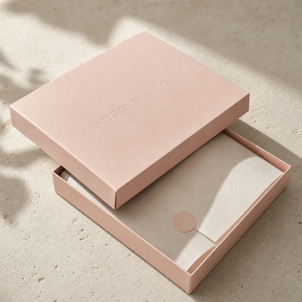 Folding carton for a fashion accessory with debossed wordmark