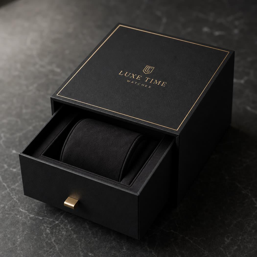 Drawer-style watch box with the drawer partially slid out