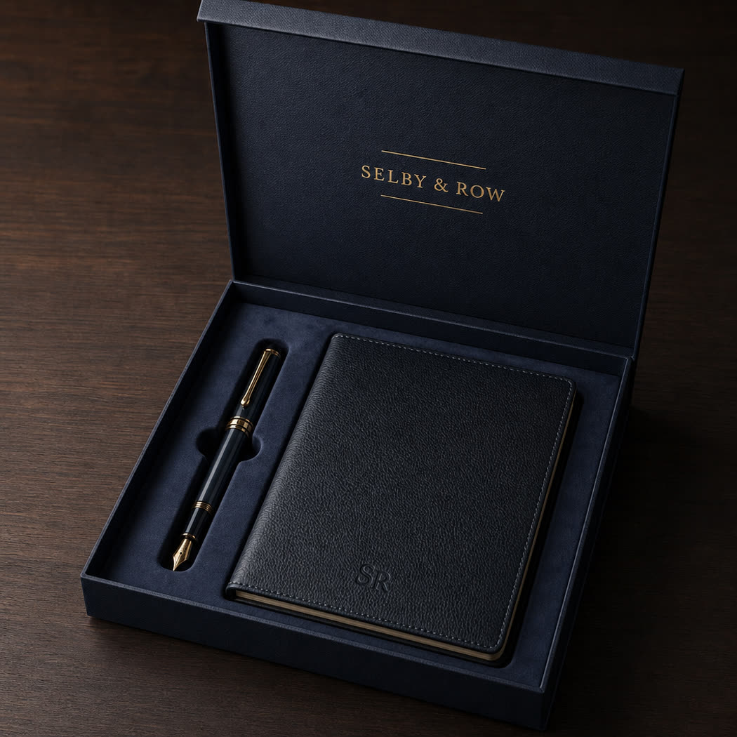Coffret de présentation rigide pour un ensemble stylo et carnet d'entreprise